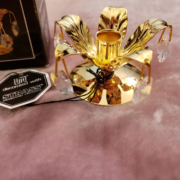 NIB Crystal Temptations 24K Gold Plated Candlestick Holder - Picture 2 of 12